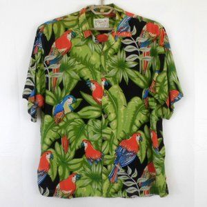 Vintage Thums Up Mens XL Hawaiian Parrot Aloha Shirt Short Sleeve Button Up
